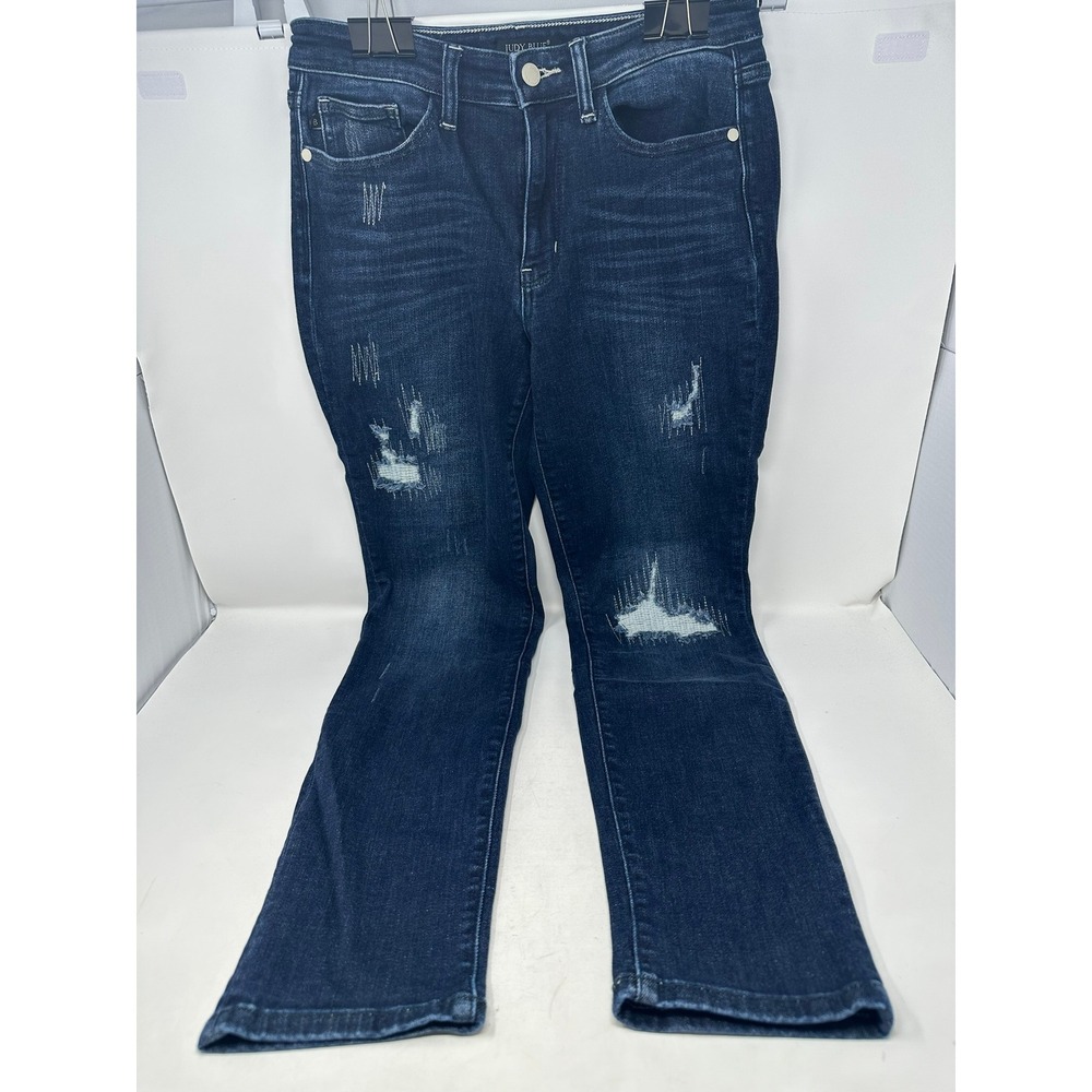 Judy Blue Jeans Women 7/28 Dark Wash Boyfriend Fit Distressed Stitched Denim
